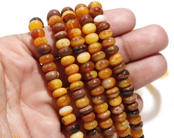 マスタードイエローのペルー産オパール宝石ビーズストランド 長さ16