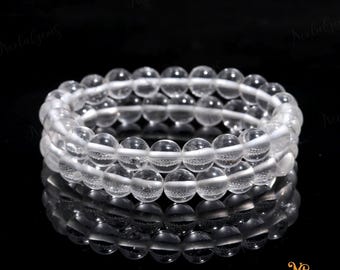 Natural Clear Quartz Bracelet 8mm, Master Healer Stone for Energy Amplification & Clarity Transparent Crystal, Unisex Gift for Manifestation
