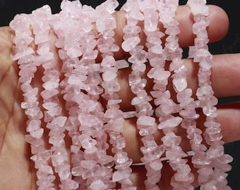 AAA+ Pink Rose Quartz Uncut Chip Beads,Natural Rose Quartz Raw Rough Tiny Nugget Chips,34" Gemstone Beads For Handmade Jewelry