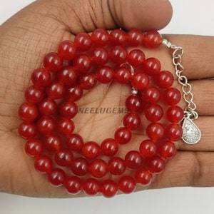 AAA+ Natural Carnelian Quartz Beaded Necklace,8 MM Carnelian Quartz Smooth Round Beads Necklace,18&quot; Carnelian Quartz Beads Necklace Jewelry