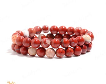 8mm Red Jasper Bracelet, Natural Stone of Vitality, Root Chakra Grounding Jewelry, Strength & Focus Gift for Him or Her, Wellness Bracelet