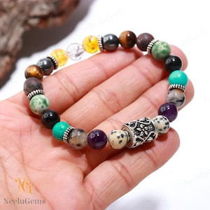 AAA + Multicolor Edelstein-Armband,Multi Stone Runde Perlen Armband,Multi Edelstein Stretch Armband,8 MM Multi Beads Unisex Heilarmband