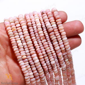 AAA+ Geniune Pink Opal Smooth Rondelle Shape Gemstone Beads,Pink Opal Plain Rondelle Beads,5-6 MM Pink Opal Beads For Handmade Jewelry