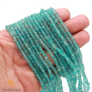 AAA+ Natural Blue Apatite Faceted Rondelle Shape Gemstone Beads,Apatite Microcut Faceted Beads,3-4.5 MM Apatite Beads For Handmade Jewelry