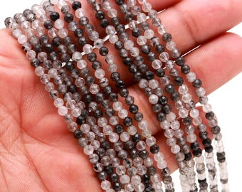 AAA+ Natural Black Rutile Microcut Faceted Beads,3.40-3.50 MM Rutile Tiny Rondelle Beads,13" Rutile Gemstone Beads For Handmade Jewelry