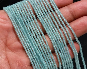 AAA+ Natural Blue Chalcedony Microcut Faceted Beads,2-2.5 MM Chalcedony Tiny Rondelle Beads,13"Gemstone Beads For Handmade Jewelry
