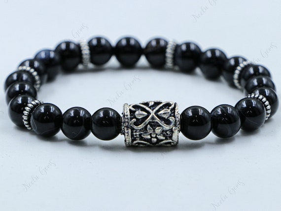 AAA+ Black Sulemani Agate Bracelet 8mm, Genuine Sulemani Hakik for