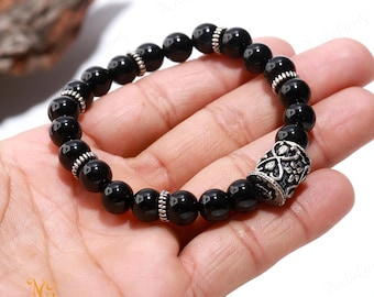 オニキス・ビーズブレスレット Amazon | LUXARメンズブラックオニキスストーンビーズブレスレット