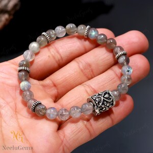 AAA+ Black Labradorite Bracelet,Labradorite Round Beads Bracelet,Labradorite Gemstone Stretch Bracelet,7 MM Beads Unisex Healing Bracelet