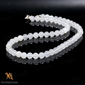 AAA+ Natural Ice Quartz Round Beaded Necklace,8 MM Ice Quartz Smooth Round Beads Necklace,18" Ice Quartz Beads Necklace For Handmade Jewelry