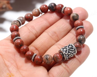 Natural Red Jasper Bracelet 8mm Root Chakra Grounding Stone for Vitality & Strength, Deep Red Gemstone Jewelry Wellness Gift for Her Him