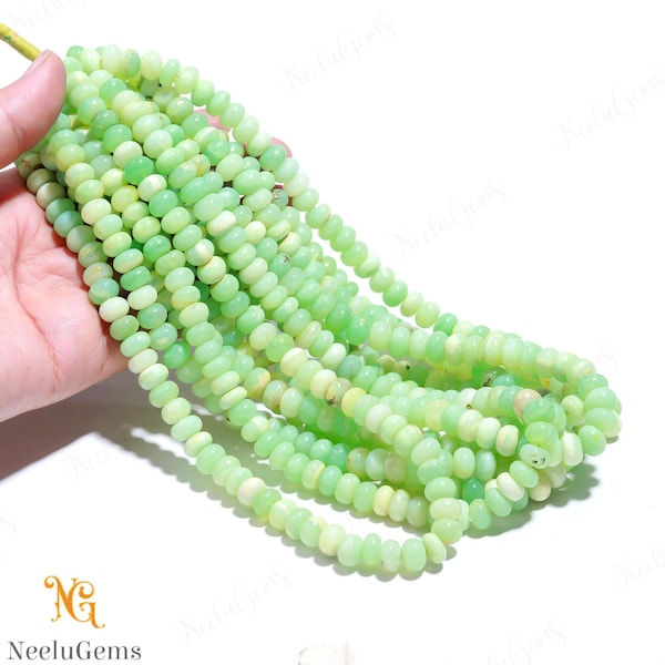 Contas de Opala Verde AAA+ Lisas em Formato de Rondelle, 8-9 mm, Opala Peruana Natural com Corte Indiano, 38 cm (15") - Contas de Pedras Preciosas Soltas para Joias Artesanais