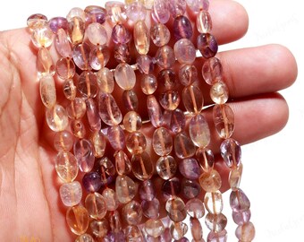 AAA+ Ametrine Smooth Nugget Beads,Natural Ametrine Tiny Pebble Nugget Beads,13" Tumble Gemstone Beads For Handmade Jewelry