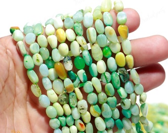 AAA+ Green Opal Smooth Nugget Beads,Natural Peruvian Green Opal Tiny Pebble Nugget Beads,13" Tumble Gemstone Beads For Handmade Jewelry