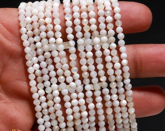 AAA+ Mother Of Pearl  Microcut Faceted Beads,3.30-3.40 MM White Pearl Tiny Rondelle Beads,13"White Pearl Gemstone Beads For Handmade Jewelry