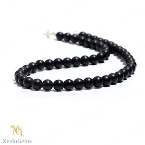 AAA+ Natural Matte Black Onyx Beaded Necklace,8 MM Black Onyx Smooth Round Beads Necklace,18&quot; Black Onyx Beaded Necklace In Handmade Jewelry