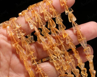 AAA+ Natural Golden Citrine Smooth Triangle Beads,Geniune Citrine Briolette Beads,13" Citrine Beads For Handmade Jewelry Craft & Designs
