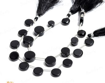 AAA+ Black Onyx Smooth Coin Beads,Natural Black Onyx Briolette Coin Beads,7 Pieces Gemstone Beads For Handmade Jewelry
