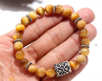 Bracelet oeil de tigre jaune naturel 8 mm, pierre de guérison oeil de tigre dorée pour la confiance, la richesse et la chance, cadeau de bijoux en perles de pierres précieuses pour hommes et femmes
