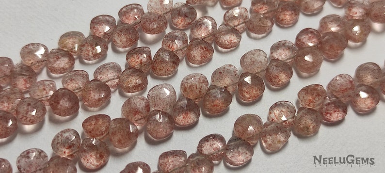 Strawberry Quartz Beads Strand 5-5.5MM Quartz Beads Strand Beautiful Natural Strawberry Quartz Faceted Heart Shape Gemstone Beads Strand