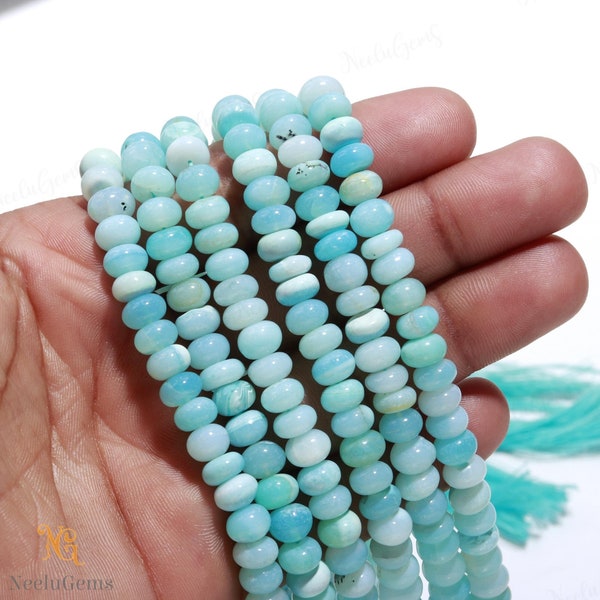 Perles de pierres précieuses lisses en forme de rondelles d'opale du Pérou de qualité AAA +, perles unies d'opale du Pérou du Pérou, perles d'opale du Pérou de 6,50 à 7,50 mm pour bijoux faits main