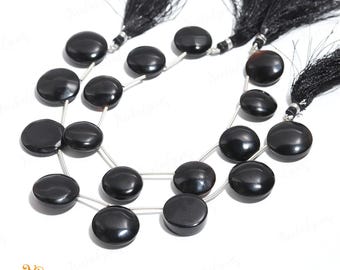 AAA+ Black Onyx Smooth Coin Beads,Natural Black Onyx Briolette Coin Beads,7 Pieces Gemstone Beads For Handmade Jewelry