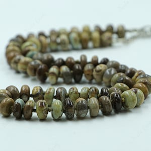 Handknuten peruanskt stenblockopalhalsband, 40 cm blåbruna stensmycken, naturlig matrisopalpärlchoker, jordnära bohemisk present till kvinnor