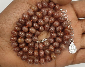 Chocolate Quartz Necklace Hand Knotted Natural Brown Gemstone Beads, 18 Inch Silk Knotted Jewelry, Earthy Boho Pendant, Unique Gift for Her