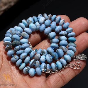 Hand Knotted Blue Boulder Opal Necklace ,Peruvian Bule Opal Necklace,Peruvian Opal Knotted Necklace,Opal Beaded Necklace,Opal Candy Necklace
