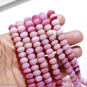 AAA+ Quality Pink Opal Smooth Rondelle Shape Gemstone Beads,Peruvian Pink Opal Plain Beads,8-9 MM Pink Opal Beads For Handmade Jewelry