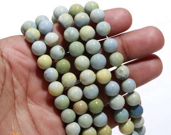 AAA+ Green Opal Smooth Round Beads,9-10 MM Natural Peruvian Opal Indian Cut Beads,15" Loose Gemstone Beads For Handmade Jewelry