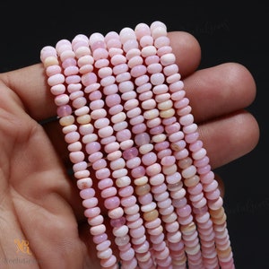 Peruvian Pink Opal Smooth Rondelle Shape Gemstone Beads,Pink Opal Plain Rondelle Beads,4-5 MM Pink Opal Beads For Handmade Jewelry