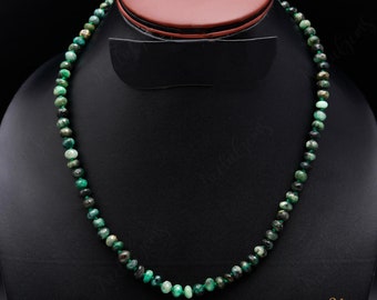 Green Emerald Necklace Hand Knotted Gemstone Beads, 18 Inch Natural Emerald Silk Strand, May Birthstone Jewelry, Boho Statement Gift for Her