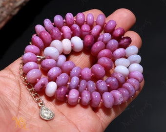 Lavender Opal Necklace, Hand Knotted Gemstone Jewelry, Natural Purple Milky Opal Beaded Silk Strand, Pastel Lilac Boho Choker, Gift for Her