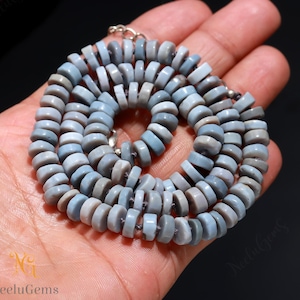 Hand Knotted Blue Oregon Opal Necklace,Blue Opal Knotted Necklace,Heishi Bead Necklace,Blue Opal Beads Necklace,Blue Opal Candy Necklace