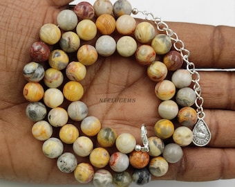 Natural Crazy Lace Agate Beaded Necklace, 8MM Round Beads, 18"Gift for Loved Ones