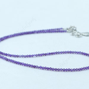 Natural Purple Amethyst Micro Cut Faceted Beads Necklace,2MM Gemstone Beaded Necklaces Jewelry for Men&Women,Handmade Necklace Gift for Her