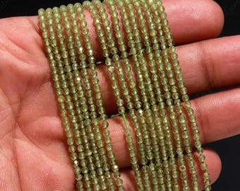 AAA+ Natural Green Peridot Microcut Faceted Beads,2-2.5 MM Peridot Tiny Rondelle Beads,13"Gemstone Beads For Handmade Jewelry