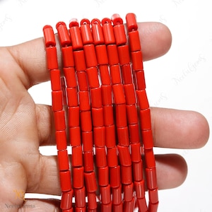 Natural Italian Coral Smooth Pipe Gemstone Beads,Coral Gemstone Smooth Beads,4X8 MM Coral Pipe Shape Beads,Coral Beads For Handmade Jewelry