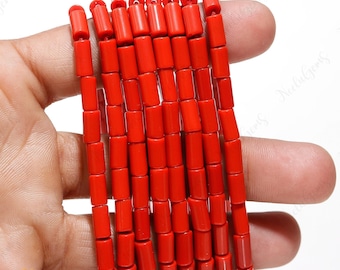 Natural Italian Coral Smooth Pipe Gemstone Beads,Coral Gemstone Smooth Beads,4X8 MM Coral Pipe Shape Beads,Coral Beads For Handmade Jewelry
