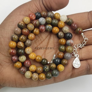 AAA+ Natural Petrified Wood Beaded Necklace,8 MM Petrified Wood Smooth Round Beads Necklace,18&quot; Petrified Wood Beads Necklace Jewelry