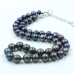 Hand Knotted Black Rainbow Freshwater Pearl Necklace,Freshwater Pearl Knotted Necklace,Pearl Beads Necklace,Natural Pearl Necklace,Rare