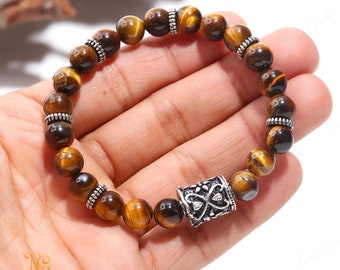 Bracelet oeil de tigre jaune 8 mm, véritable pierre de chatoyance dorée, bijoux de confiance et de chance, cadeau chakra du plexus solaire, perle de puissance unisexe