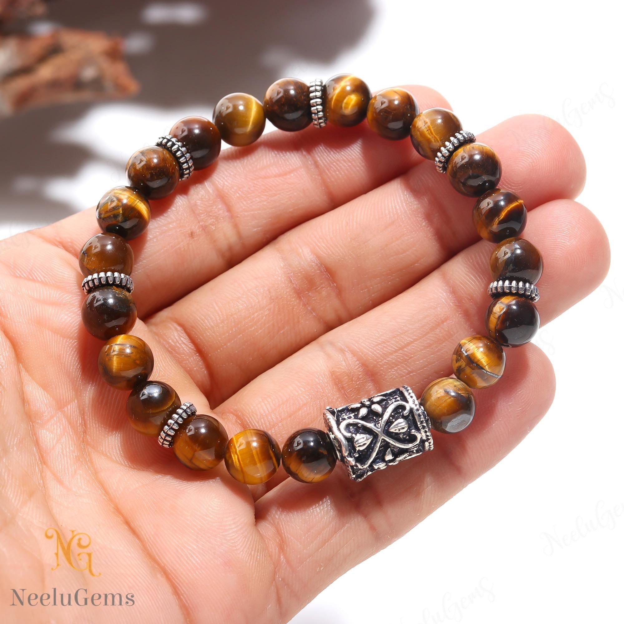 ラピスタイガーアイ ８ｍｍブレスレット(LAPIS TIGER EYE): 『岩座(いわくら)』公式通販 本物の天然ゴールド タイガーアイ ジェムストーン クリスタル ラウンド ビーズ スリーラップ ブレスレット 8mm, One Siz