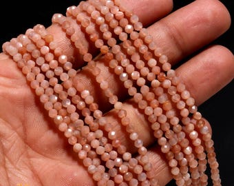 AAA+ Natural Peach Moonstone Microcut Faceted Beads,3.20-3.30 MM Moonstone Tiny Rondelle Beads,13" Gemstone Beads For Handmade Jewelry