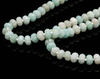 AAA+ Blue Opal Quartz Carving Rondelle Beads,8 MM Hand Curved Opal Watermelon Beads,16" Opal Pumpkin Beads For Handmade Jewelry