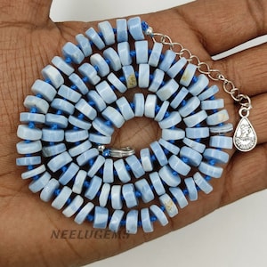 Hand Knotted Blue Opal Necklace,Blue Opal Knotted Necklace,Heishi Bead Necklace,Blue Opal Beads Necklace,Blue Opal Candy Necklace,Opal Beads