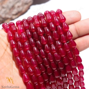AAA+ Ruby Quartz Smooth Teardrop Briolette Beads,Natural Ruby Quartz Straight Drill Drop Beads,14" Gemstone Beads For Handmade Jewelry