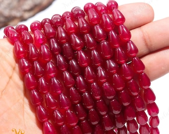 AAA+ robijnkwarts gladde druppelvormige briolettekralen, natuurlijke robijnkwarts rechte boordruppelkralen, 14-inch edelsteenkralen voor handgemaakte sieraden