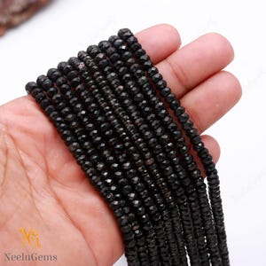 AAA+ Natural Black Spinel Faceted Rondelle Shape Gemstone Beads,Black Spinel Rondelle Beads,4-5 MM Black Spinel Beads For Handmade Jewelry